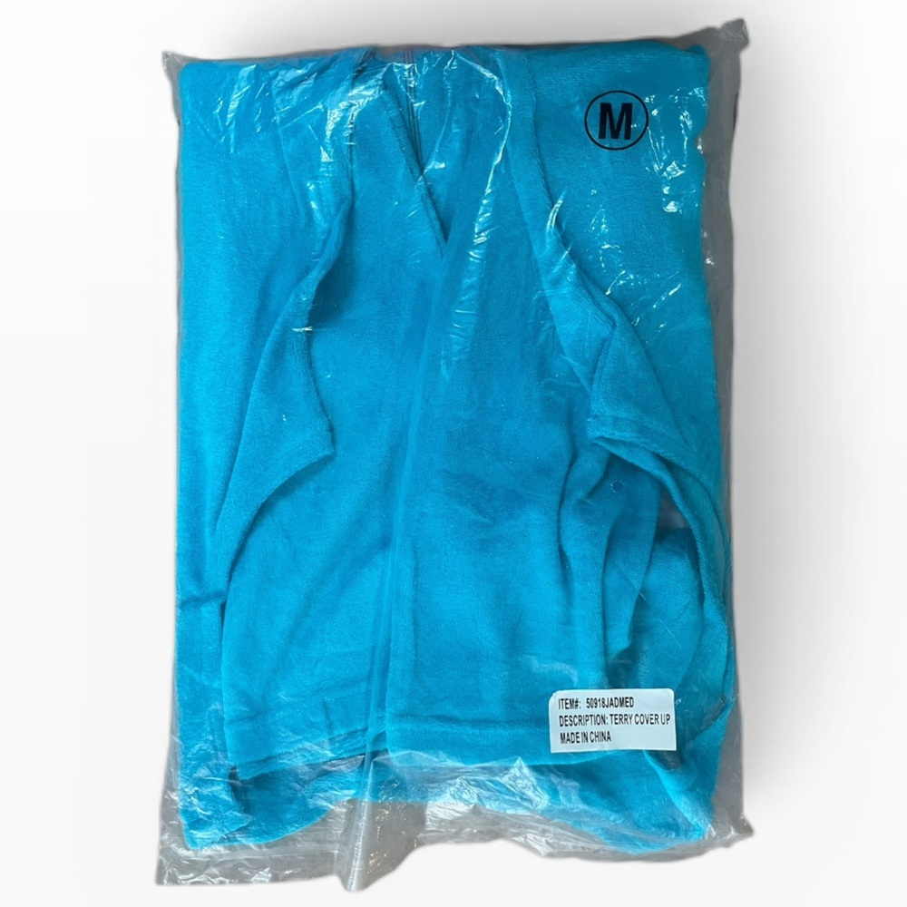 Vintage Granada Turquoise Terry Cloth Cover Up Sleeveless Zip Front Pockets Sz M - Picture 3 of 6